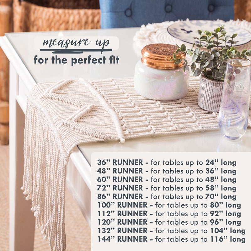 SnugLife Macrame Table Runner (86" X 13") Long | Boho Table Runner | Wedding Table Decor | Vintage Farmhouse and Bohemian Dining Room Style | Off-White - Image 2